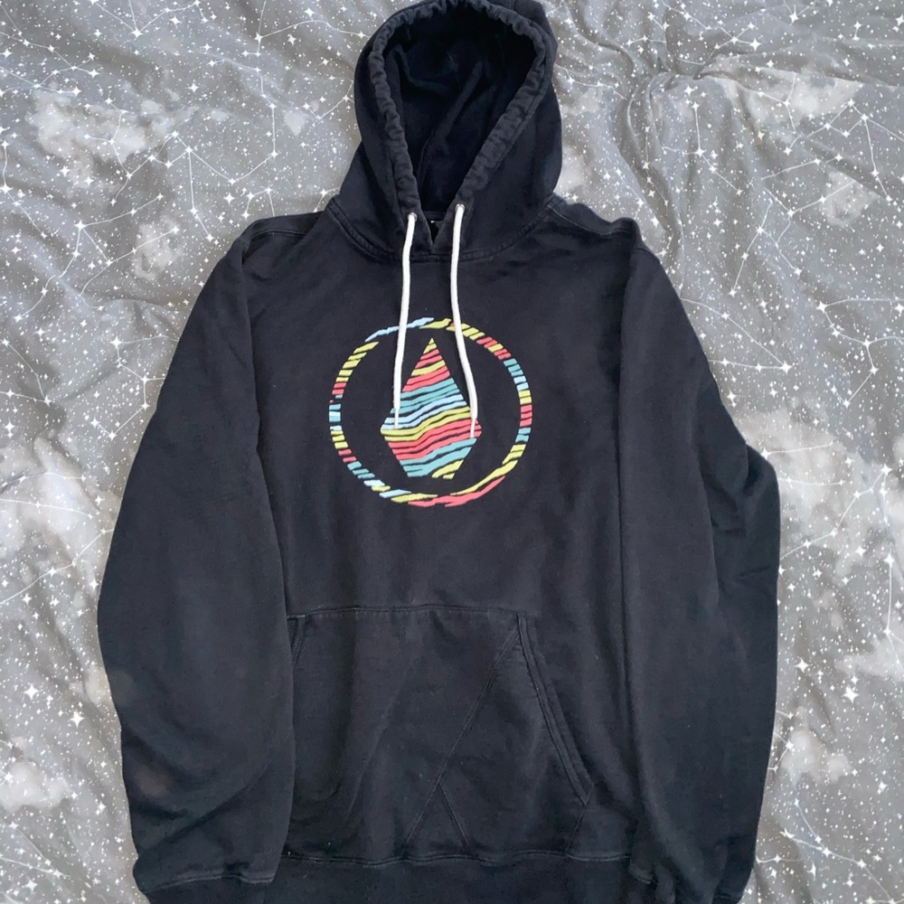 Volcom Big Logo Black Hoodie With Rainbow Logo